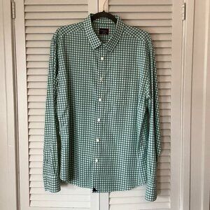 Untuckit men's button up shirt green white XL Slim Fit cotton check buttondown